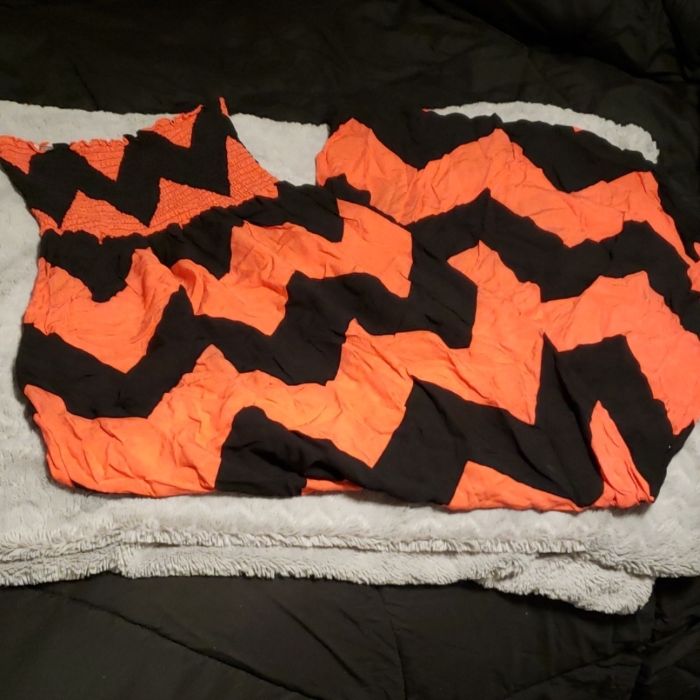 Coral pink and black small strapless cover up dres